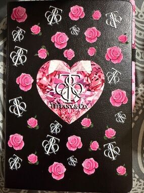 Black and Pink Roses and Pink Gem Heart journal with matching pen and bookmark.